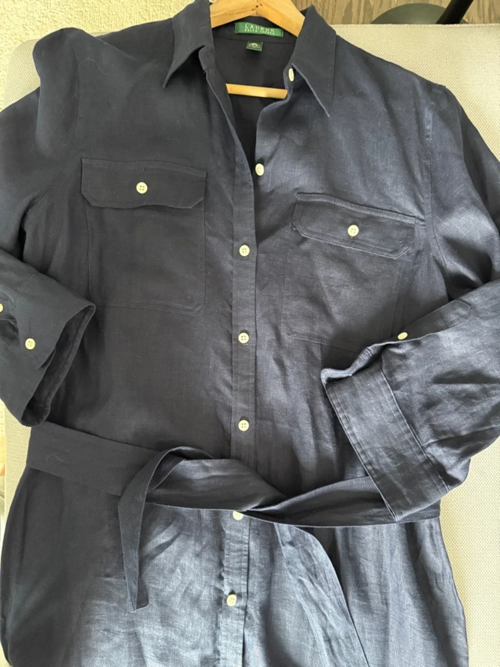 Lauren Ralph Lauren Belted Linen Midi Shirt  dress Size XL - Picture 8 of 15